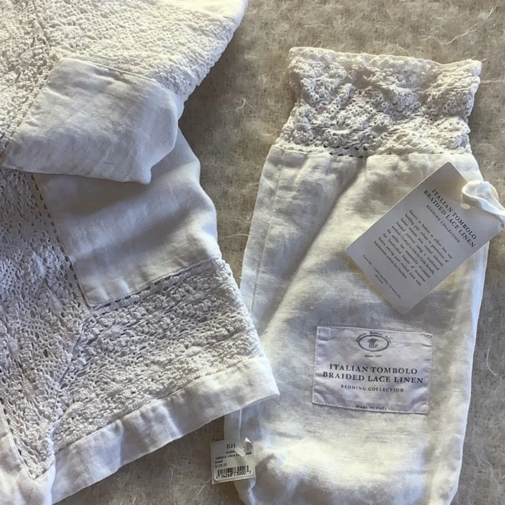 RH Linen Euro sham Italian Tombolo Braided Lace Linen